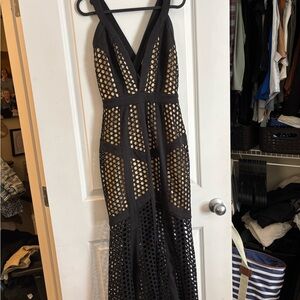 Elegant Black Mesh Evening Dress